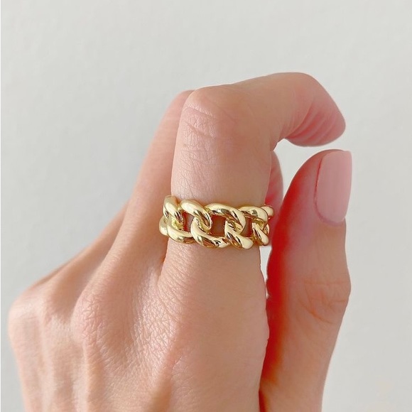 Vermeil Link Chain Ring 925 sterling silver Gold - Picture 11 of 16